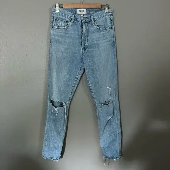 AGOLDE Riley High Rise Straight Crop Light Wash Size 26 casual ankle button fly - Picture 2 of 8